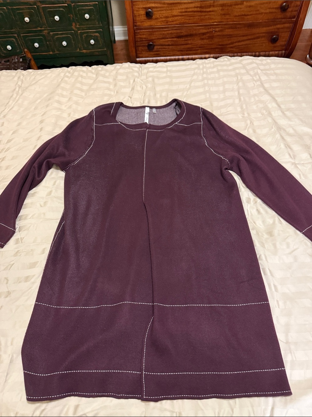 NY Collection Plum Long Sleeve Stitch-Detail Cardigan